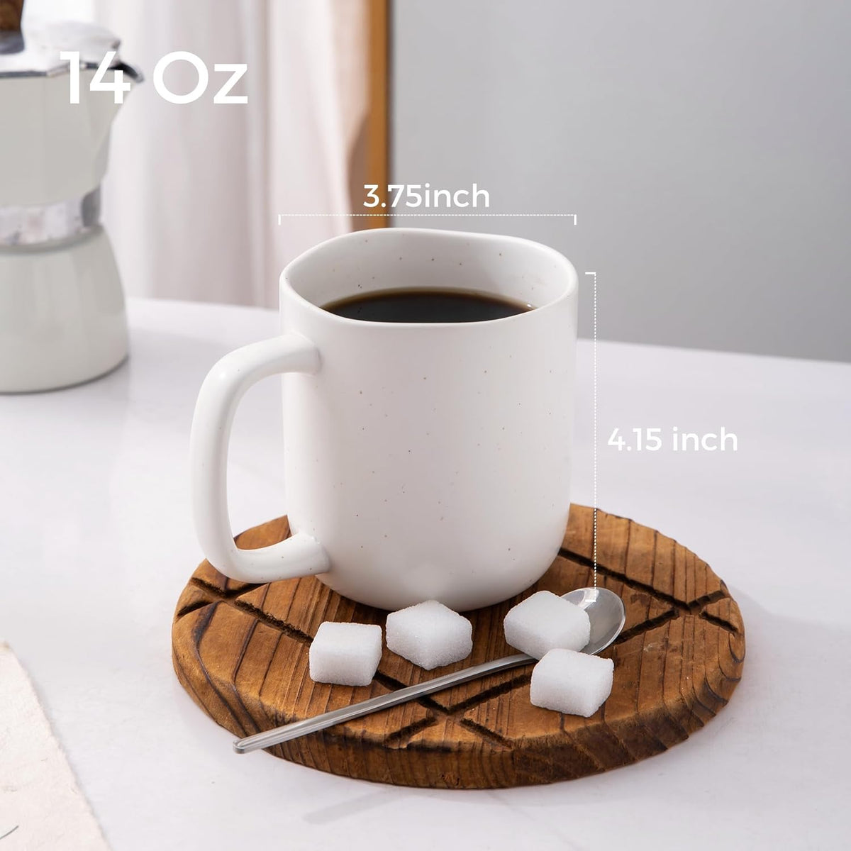 AmorArc 14oz Coffee Mugs Set of 6, Speckled Ceramic Coffee Mugs with Large Handle & Wavy Rim for