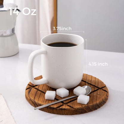 AmorArc 14oz Coffee Mugs Set of 6, Speckled Ceramic Coffee Mugs with Large Handle & Wavy Rim for