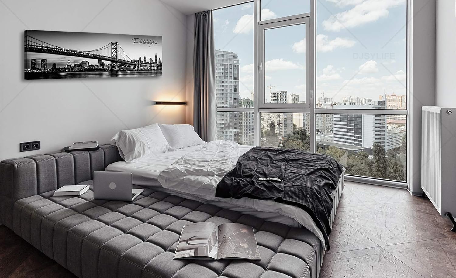 DJSYLIFE- Philadelphia Skyline Wall Art,Black and White Stretched Canvas Wall Art Prints for
