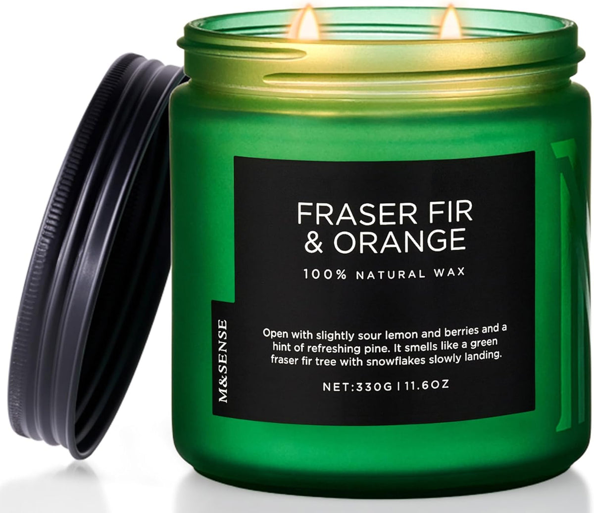 M&SENSE Fir & Orange Scented Candle, 11.6oz Soy Wax Non Toxic for Home Up to 70 Hours, 2 Cotton