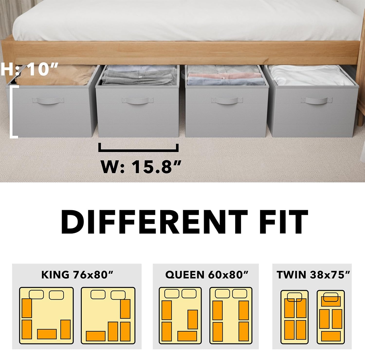 SpaceAid 4 Pack 10" High Under Bed Storage Containers, Large Underbed Storage Organizer Bins with