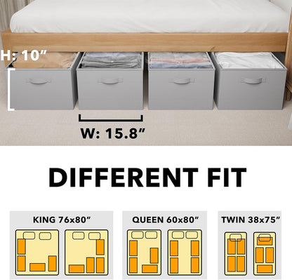 SpaceAid 4 Pack 10" High Under Bed Storage Containers, Large Underbed Storage Organizer Bins with