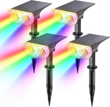 Linkind Solar Lights Outdoor Waterproof IP67, StarRay RGB Solar Spot Lights Outdoor, Color Changing