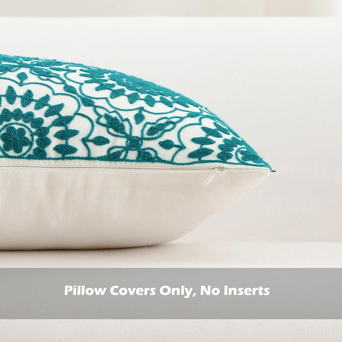 HWY 50 Teal Decorative Throw Pillow Covers 18x18 Inch (1 Piece), Embroidered Cotton Farmhouse