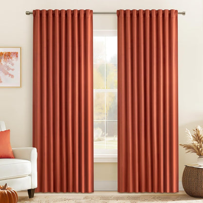 MIULEE Back Tab Burnt Orange Blackout Curtains 90 Inch Long 2 Panels Set for Living Room Bedroom