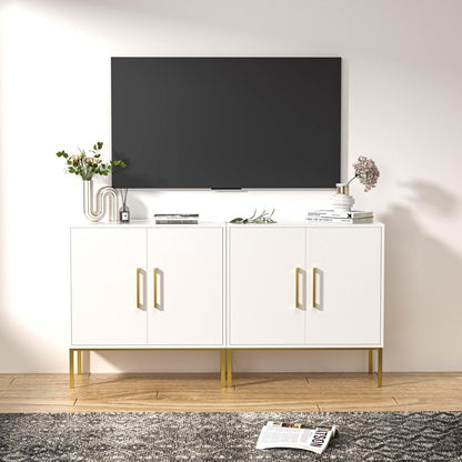 LYNSOM TV Stand for 55 Inch TV, Wood Entertainment Center with Storage Cabinet, TV Cabinet Black