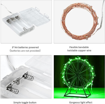 Mini St. Patrick's Day Fairy Lights Battery Operate, 2 Pack Copper Wire 3*AAA Battery Powered Led