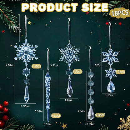 18pcs Crystal Christmas Ornaments for Christmas Tree Decorations-Blue Hanging Acrylic Snowflake and