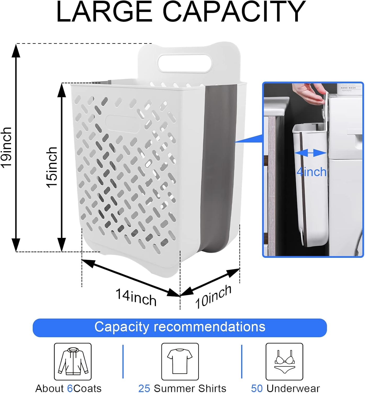Laundry Basket Hamper,Hanging Wall Collapsible Laundry with Handle,Space-Saving Foldable Storage