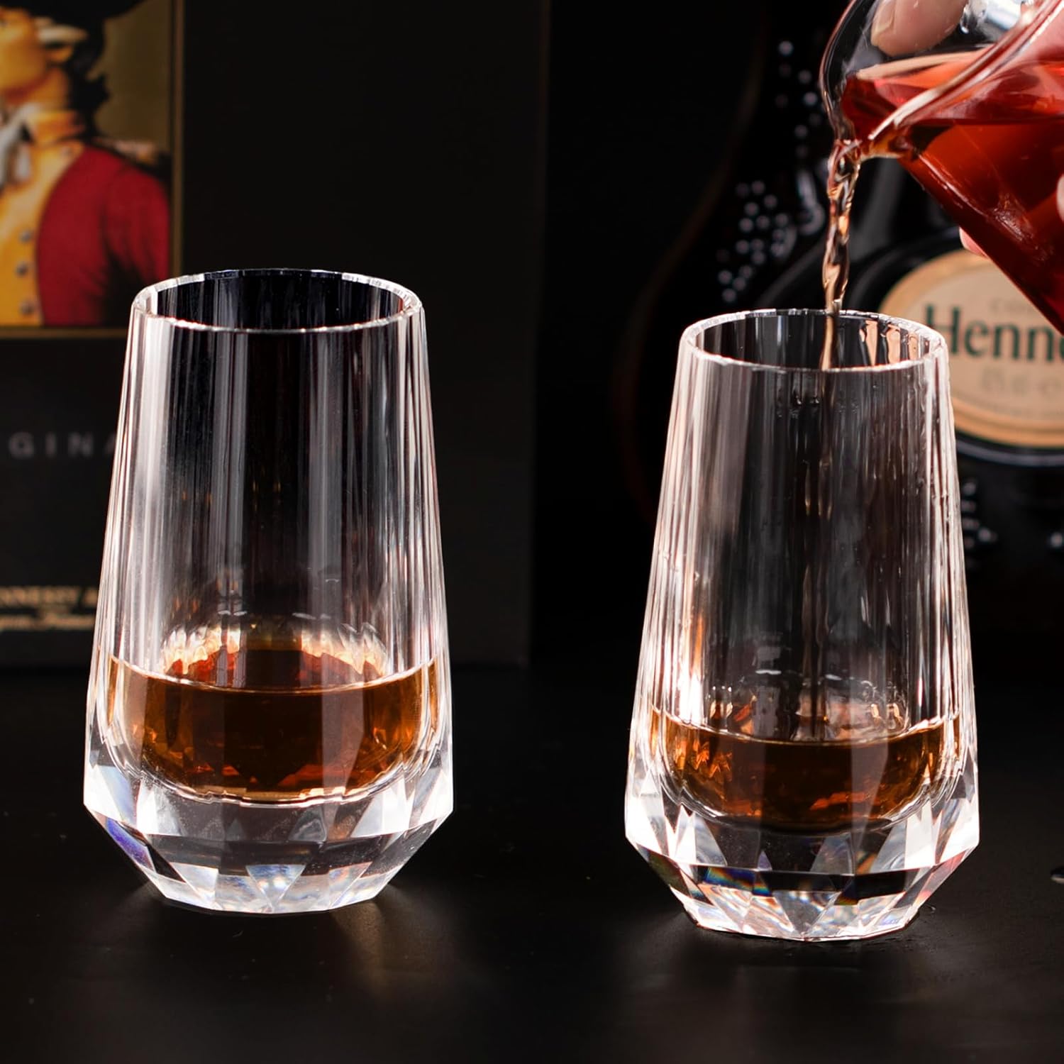 KAMMAK Crystal Whiskey Glasses Set of 2, Handcrafted Shot Glasses Stemless, 3.38oz Hand Blown White