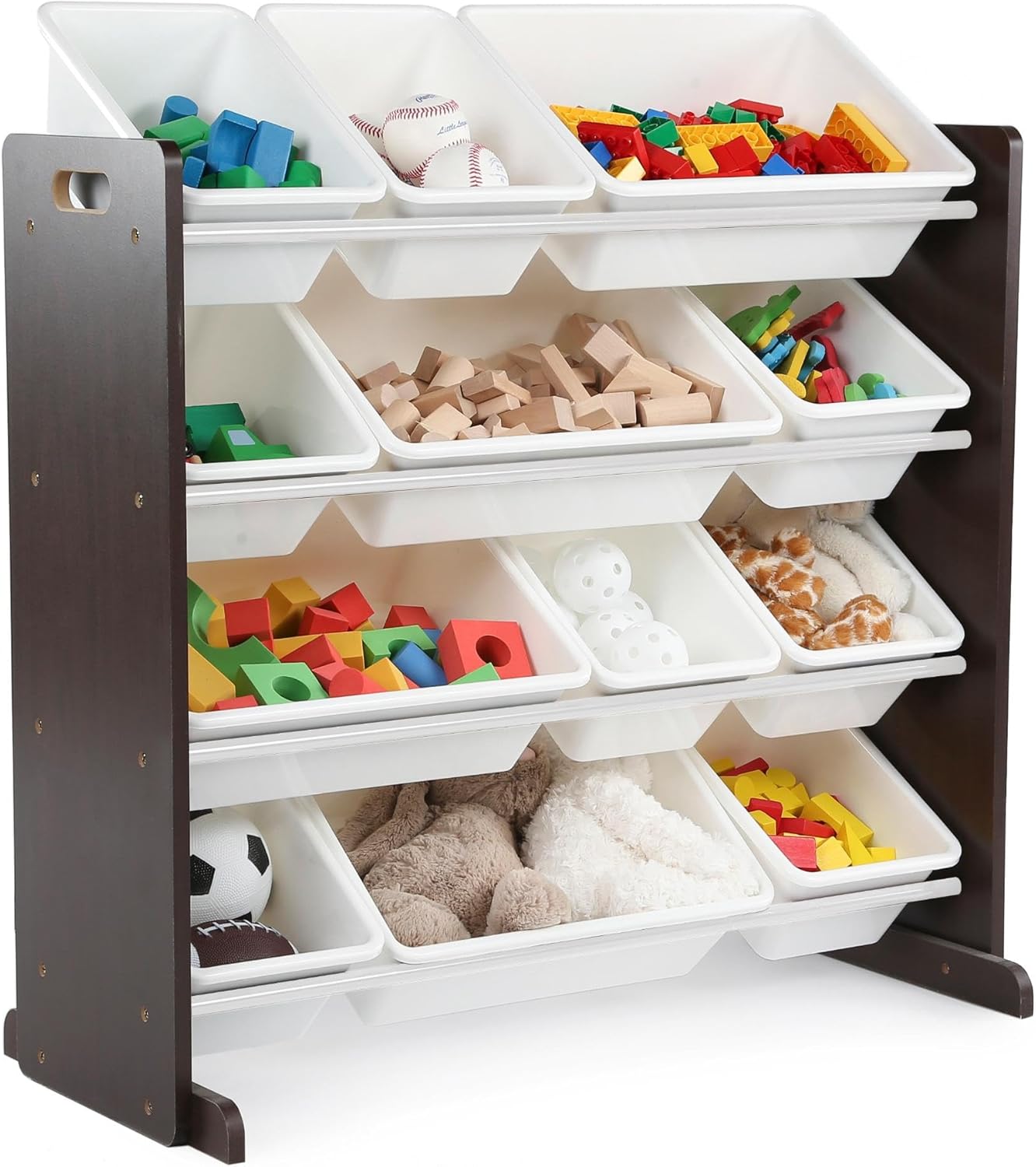 Humble Crew Kids Toy Storage Organizer with 12 Plastic Bins, Espresso/White – Removable Bins for