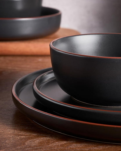 Famiware Mercury Plates and Bowls Sets, 18 Pieces Stoneware Dinnerware Sets, Dishes Set for 6