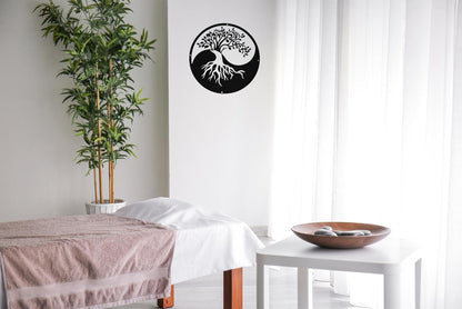 SHIMANY Black Metal Wall Art - Yin&Yang Tree Of Life Hanging Wall Sculpture for Living Room