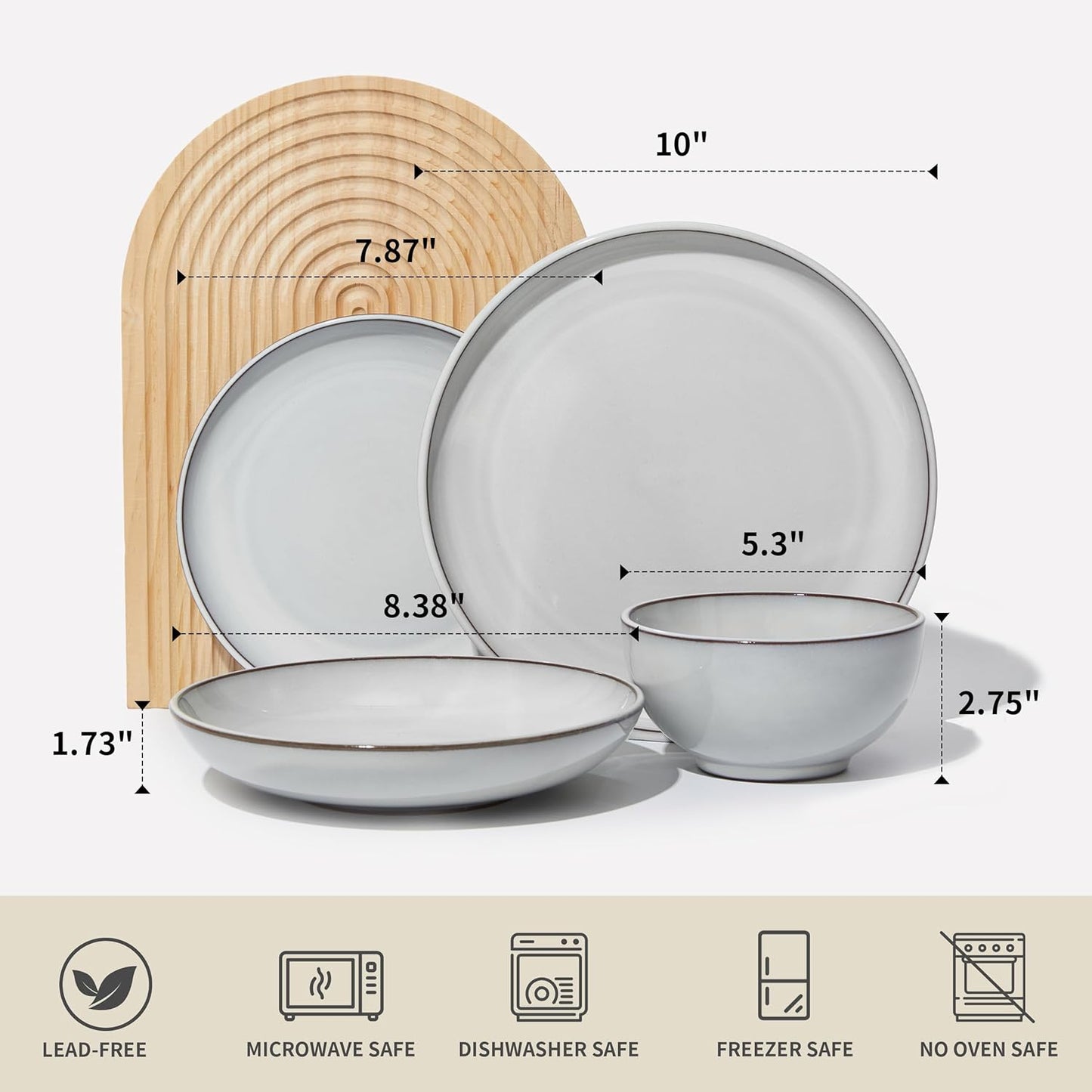 16 Piece Double Bowl Dinnerware Sets with Pasta Bowls, Highly Chip and Crack Resistant Plates and