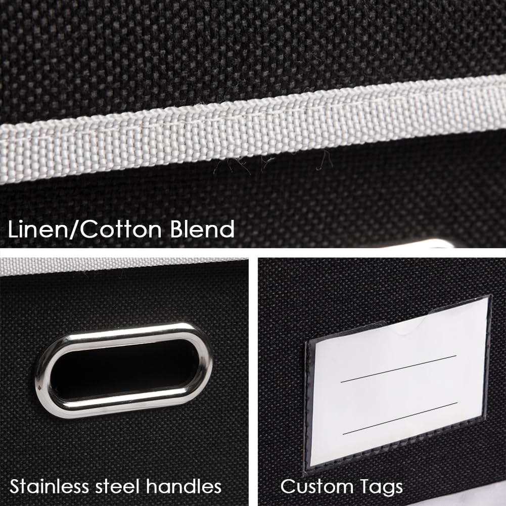 PRANDOM Foldable Storage Bin with Lid [5-Pack] Linen Fabric Decorative Storage Box Organizer