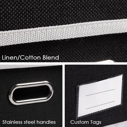 PRANDOM Foldable Storage Bin with Lid [5-Pack] Linen Fabric Decorative Storage Box Organizer