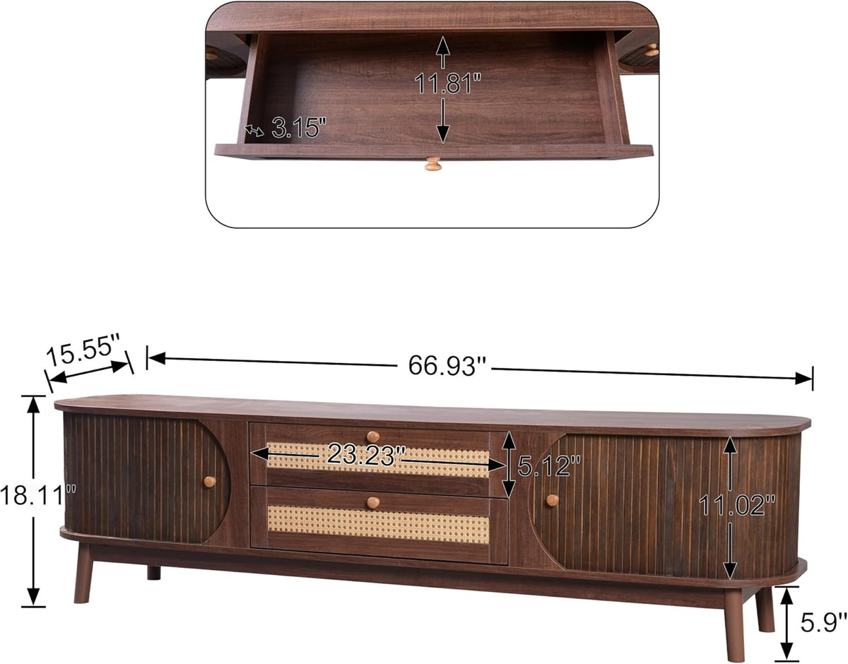 Merax Modern Fluted TV Stand for 75" TVs, Mid-Century Entertainment Center Tambour Door Media