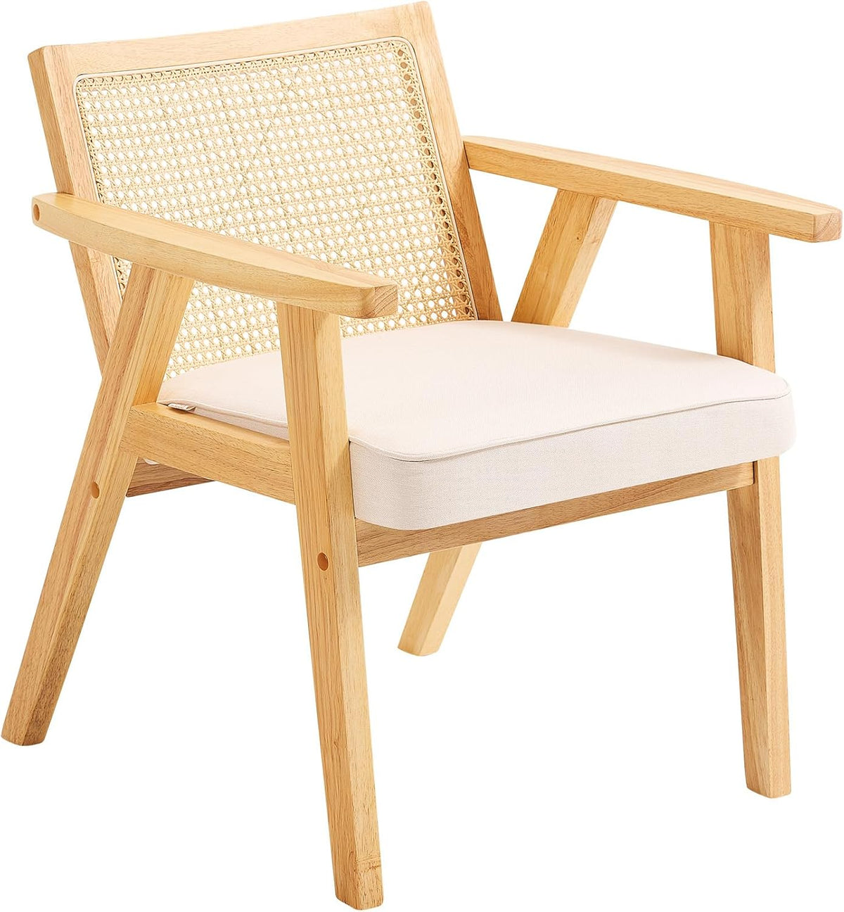 VEVOR Mid Century Modern Rattan Chair, Upholstered Velvet Accent Chair with Rattan Back, Retro