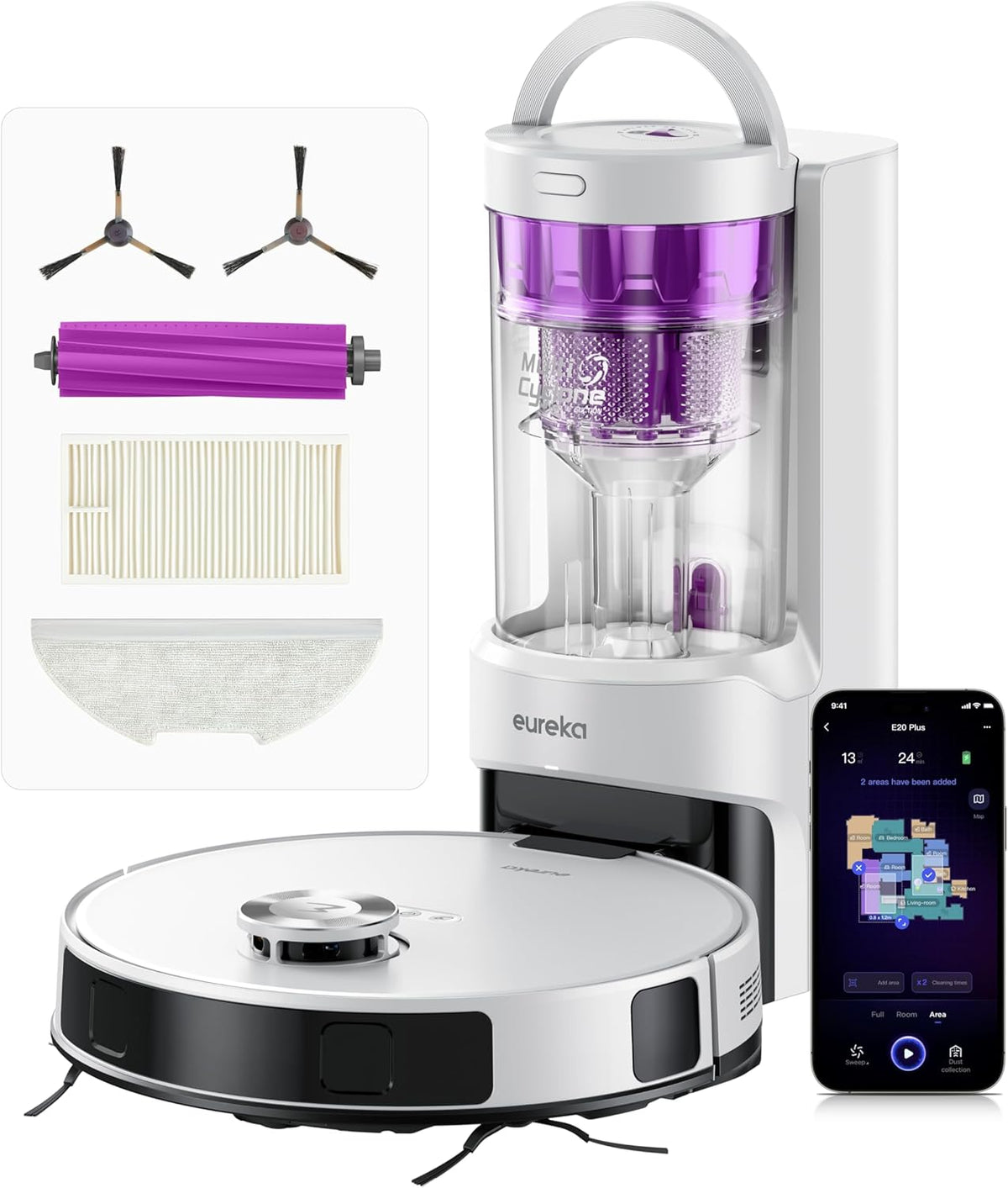 Eureka E20 Plus Robot Vacuum with Bagless Self Emptying Station, Robotic Vacuum and Mop Combo