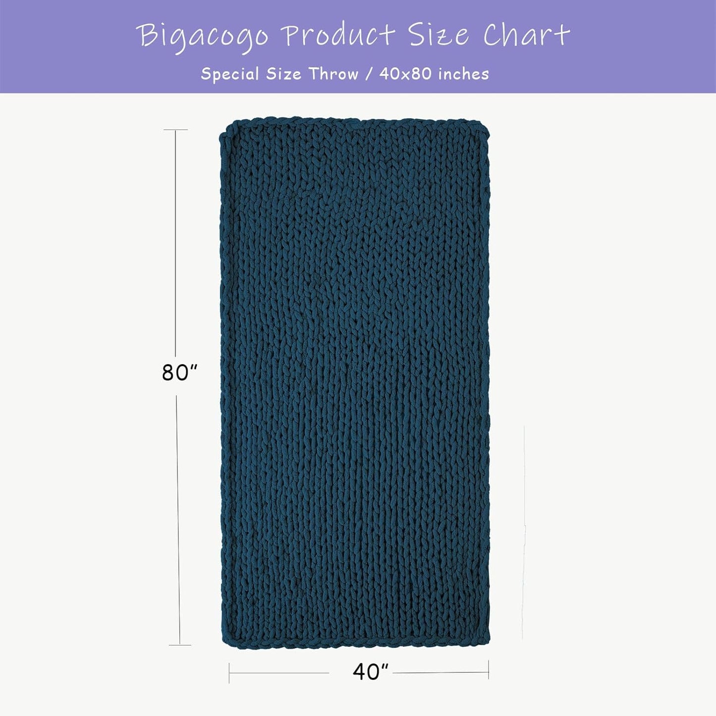Bigacogo Chunky Knit Throw Blanket for Couch, 40x80 inches, 100% Hand Knitted with Thick Jumbo