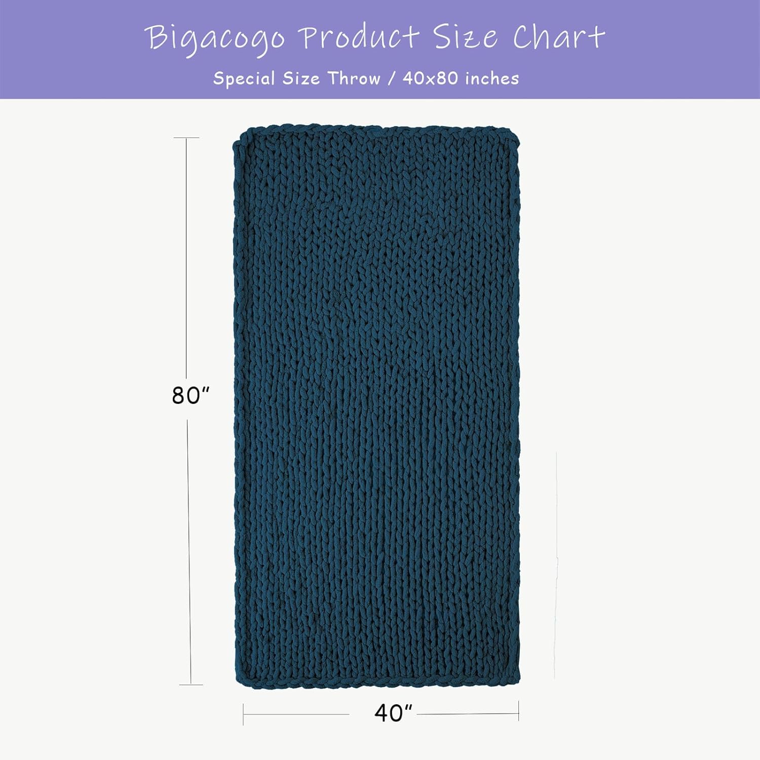 Bigacogo Chunky Knit Throw Blanket for Couch, 40x80 inches, 100% Hand Knitted with Thick Jumbo