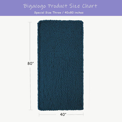 Bigacogo Chunky Knit Throw Blanket for Couch, 40x80 inches, 100% Hand Knitted with Thick Jumbo