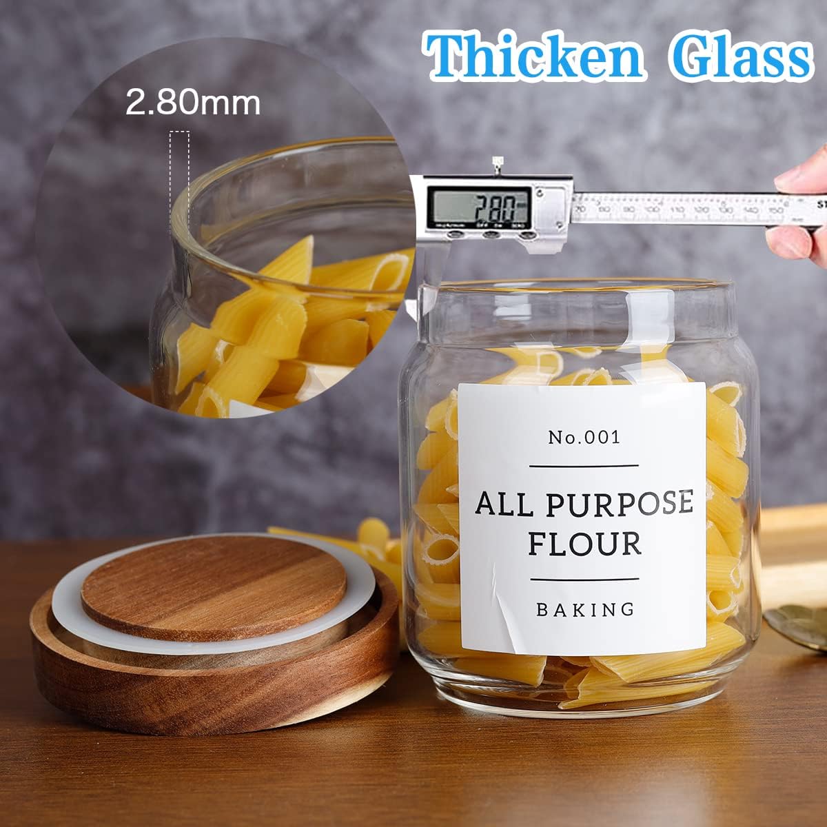 16 OZ Stackable Glass Food Storage Jars with 132 Pantry Labels Preprinted - 6 Pcs Thicken Glass