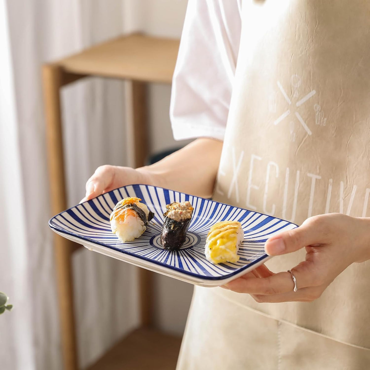 Selamica Ceramic Rectangular Salad Plates Set of 4, Small Serving Plates for Appetizers, Sushi