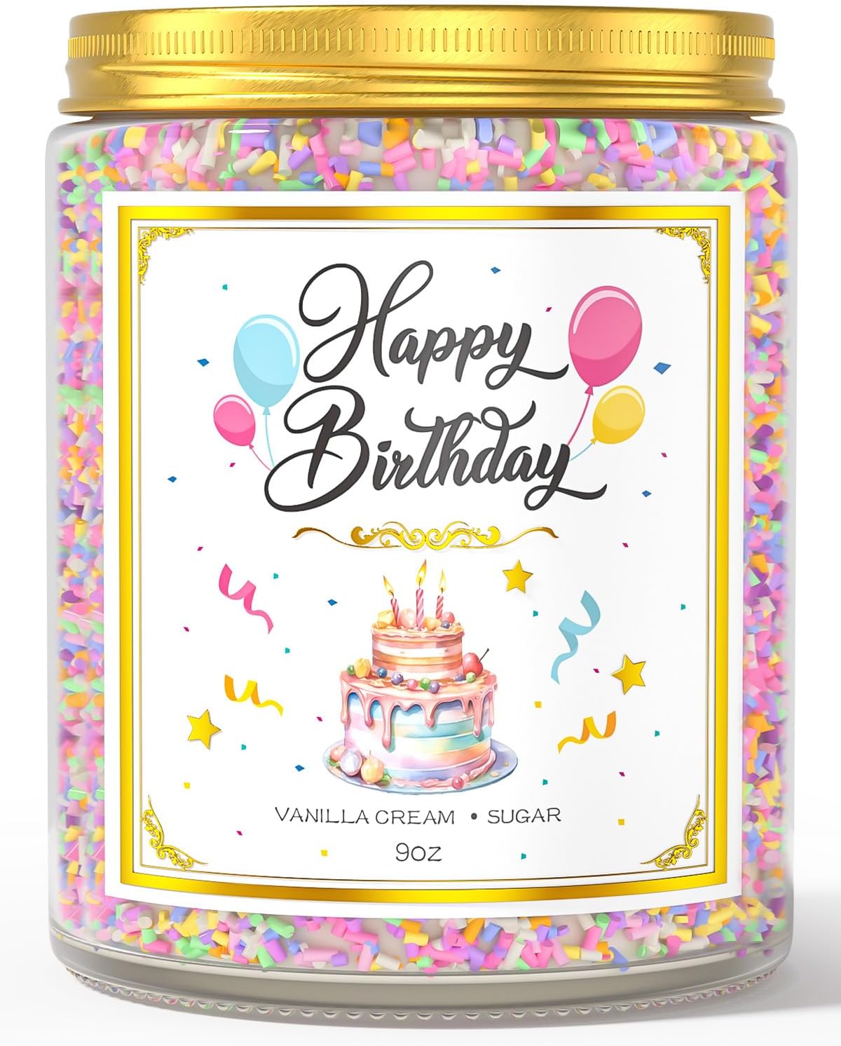 Birthday Candles - 9 oz Happy Birthday Candle with Vanilla Birthday Cake Scent, Gifts for Women &
