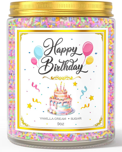 Birthday Candles - 9 oz Happy Birthday Candle with Vanilla Birthday Cake Scent, Gifts for Women &