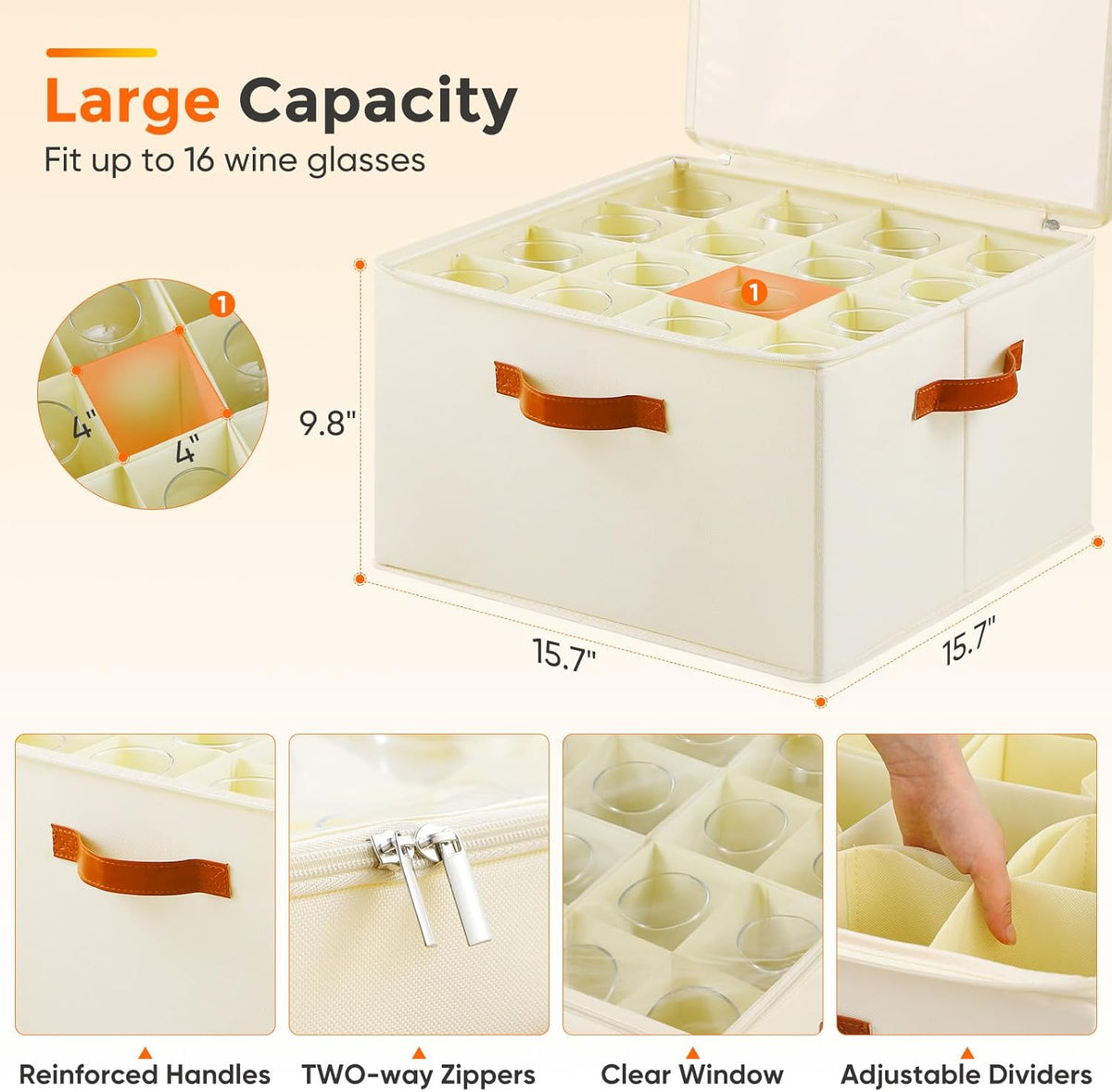 Wine Glass Storage Box with Dividers, 2 Pack Glassware Storage Containers, Stemware Storage Cases