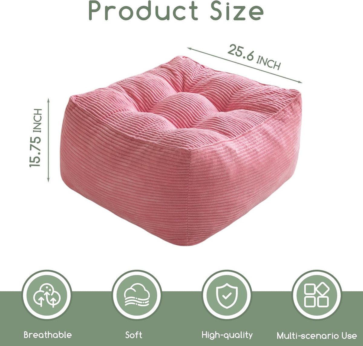HIGOGOGO Square Stuffed Pouf Ottoman, Corduroy Poufs with Foam Chunk Filling, Furry and Fluffy Pouf
