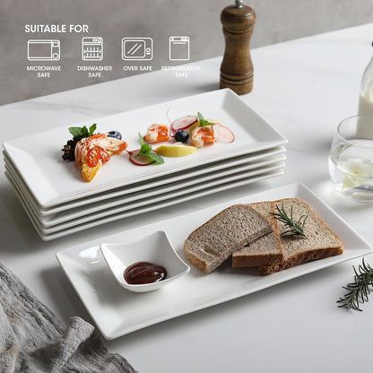 12" Serving Platters Set of 4, White Rectangular Plates, Ceramic Serving Tray, Stackable Large
