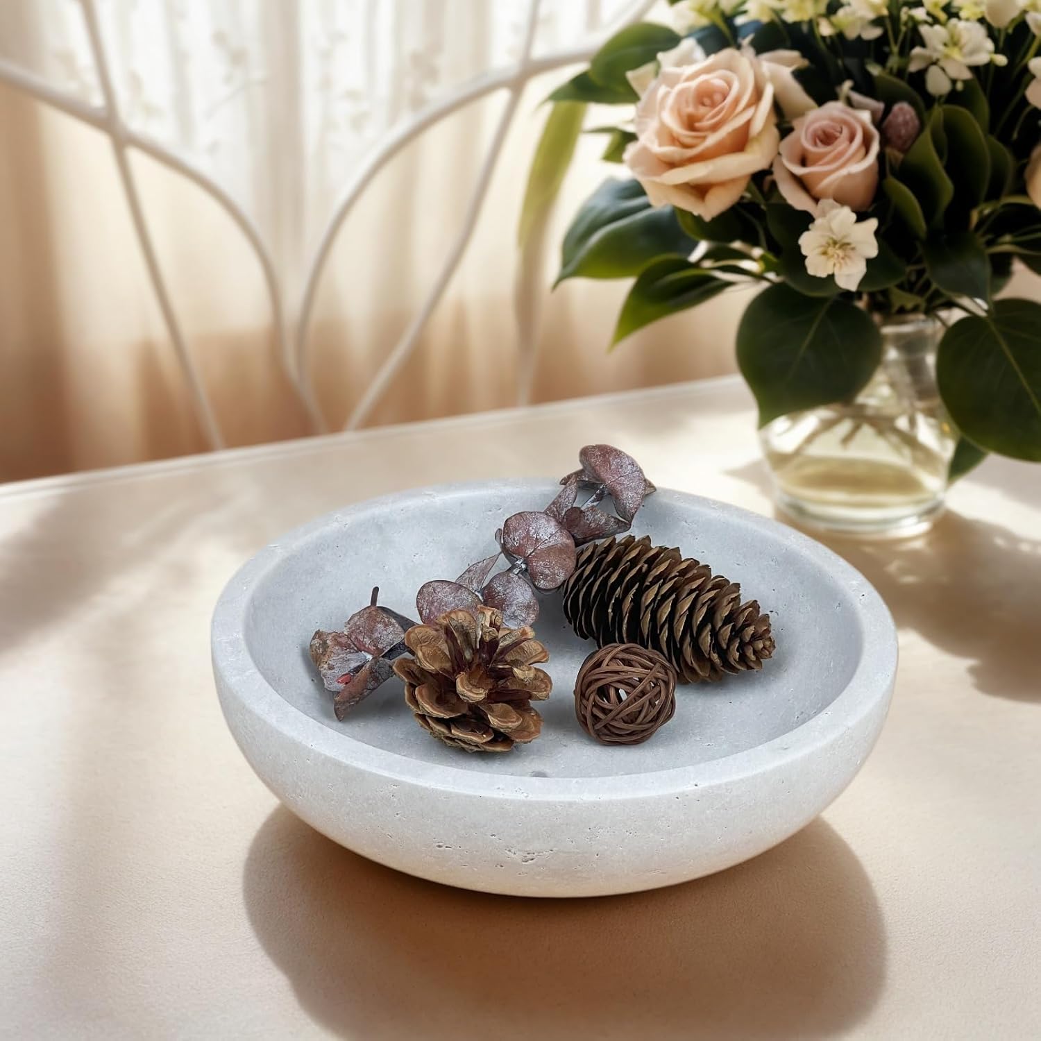 Travertine Decorative Bowls for Home Decor, Fruit Bowl for Kitchen Counter, Keys Bowl for Entryway