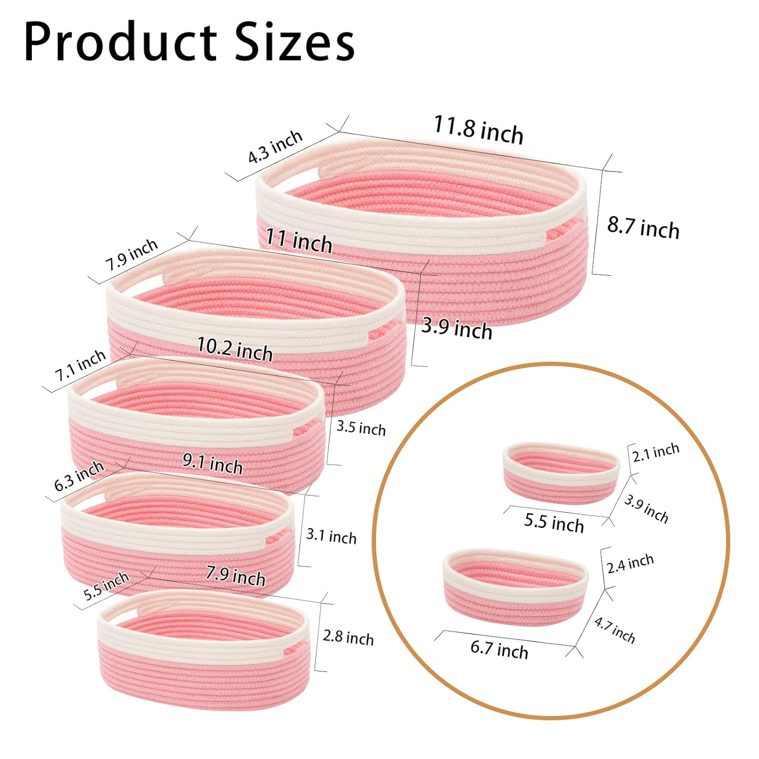 7 Piece Cotton Rope Woven Basket Set - Small Basket for Baby Nursery, Pets, Montessori, Dog & Cat