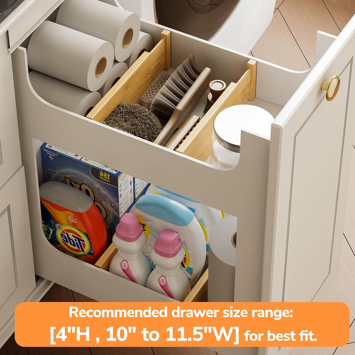 BAMEOS 4" High Bamboo Drawer Dividers - Adjustable Small Drawer Organizer - Kitchen, Dresser