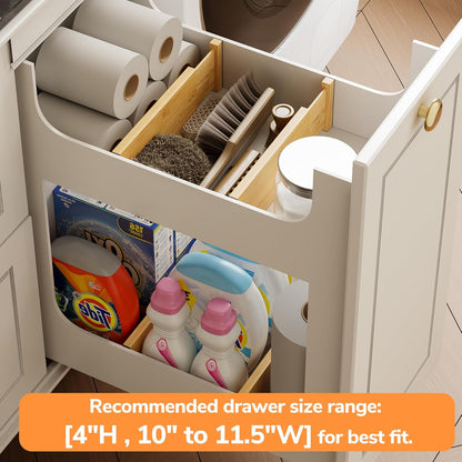 BAMEOS 4" High Bamboo Drawer Dividers - Adjustable Small Drawer Organizer - Kitchen, Dresser