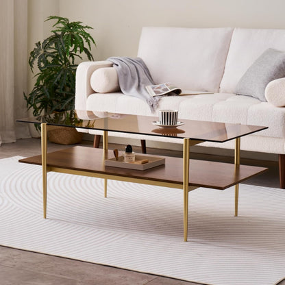 Rectangle Coffee Table, Mid-Century Modern Design, L41 W21 x H17, for Living Room, 2-Tier