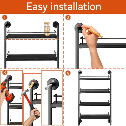 IBUYKE Spice Rack Wall Mount,4 Tier Hanging Seasoning Organizer, Spice Rack for Wall for up to 50
