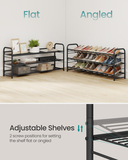 SONGMICS Stackable Shoe Rack, 3 Tier Metal Shoes Rack Storage Shelf, Holds up to 15 Pairs