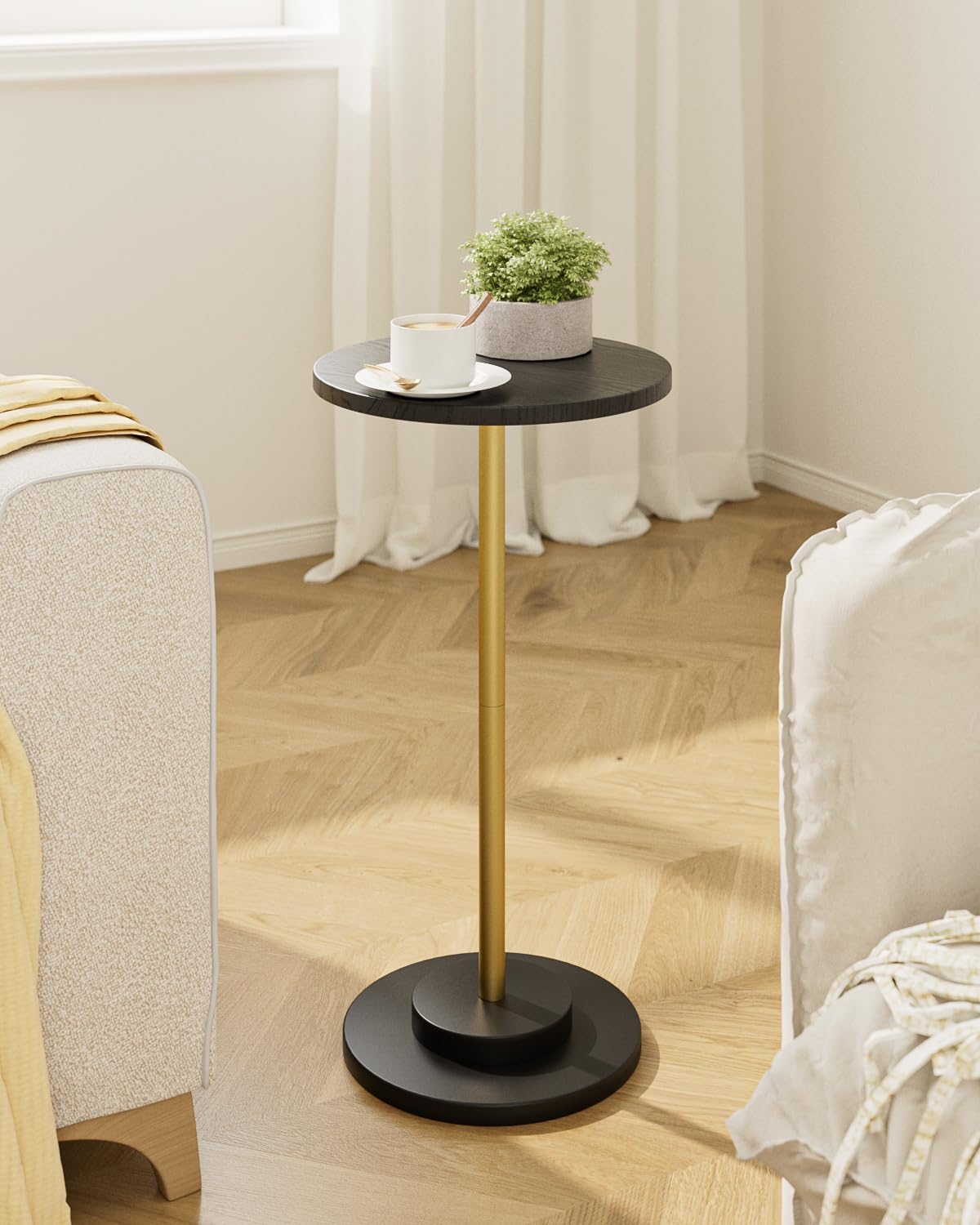 Masupu Drink Table, Round Side Table for Small Spaces, Pedestal Side Table, Small End Table with