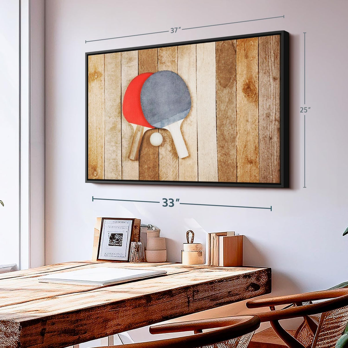 ElephantStock Ping Pong Wall Art - Horizontal Framed Canvas - 1-Piece Living Room Wall Decor