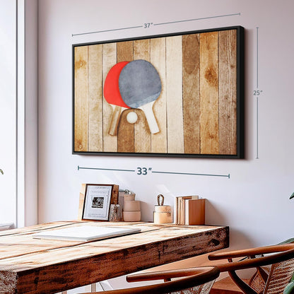 ElephantStock Ping Pong Wall Art - Horizontal Framed Canvas - 1-Piece Living Room Wall Decor
