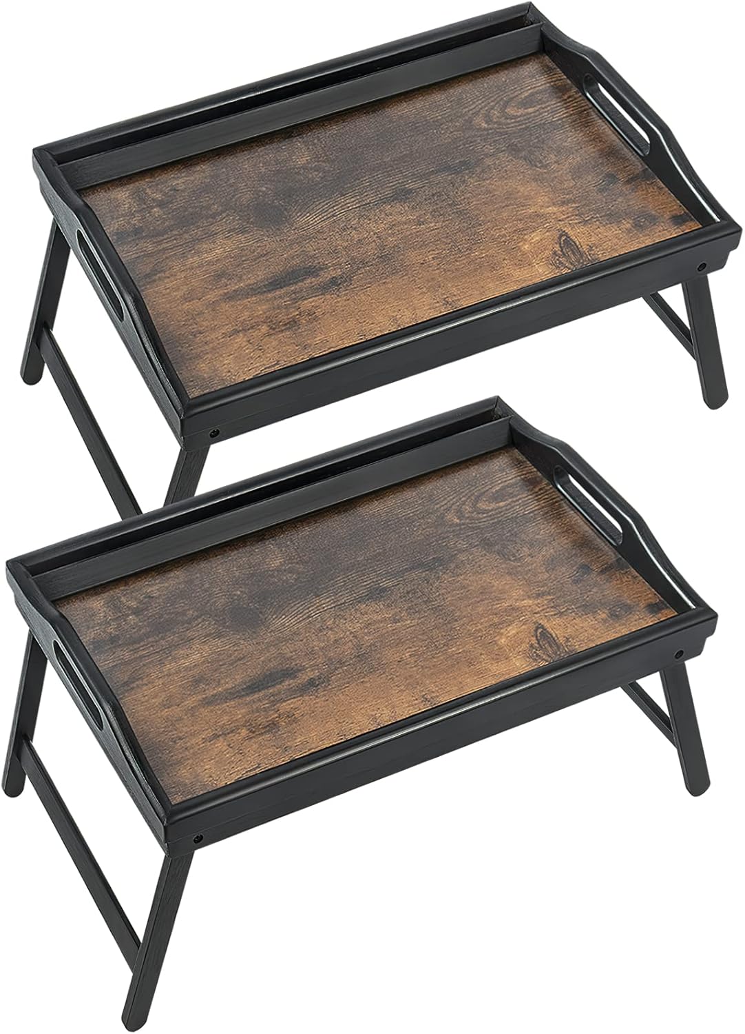 2 Pack Bed Tray Table Breakfast Trays Serving Tray Bamboo Bed Laptap Floding Legs with Handles and