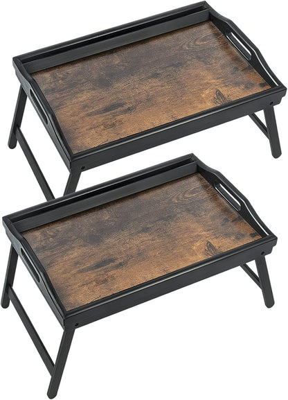 2 Pack Bed Tray Table Breakfast Trays Serving Tray Bamboo Bed Laptap Floding Legs with Handles and