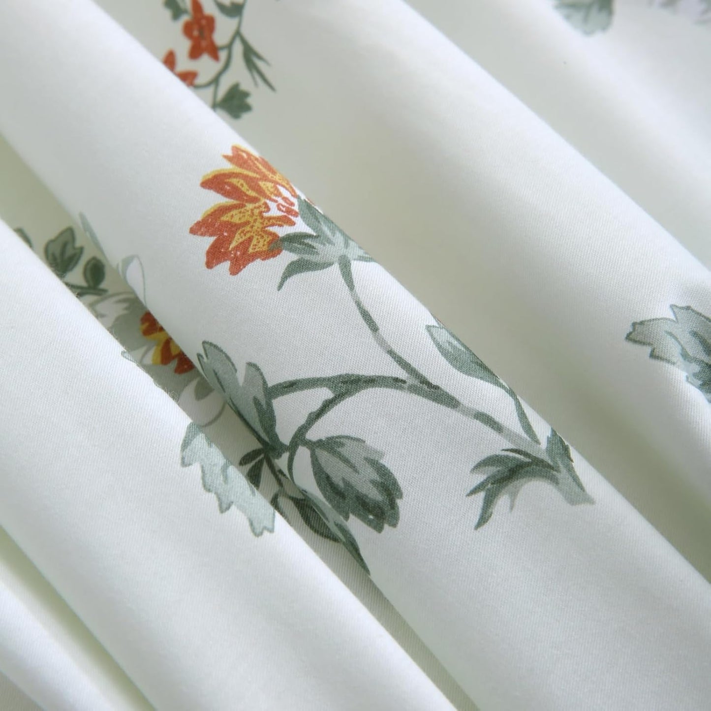 ABREEZE Floral Duvet Cover Queen Size Set Bird Flowers Bedding Set 100% Brushed Cotton Bedding