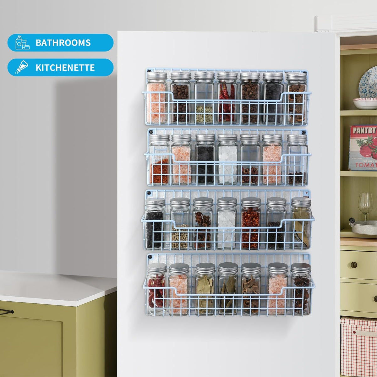 Spice Rack Wall Mount, Wall Spice Organizer for Kitchen Cabinet Door, Pack of 4 Hanging Spice Rack