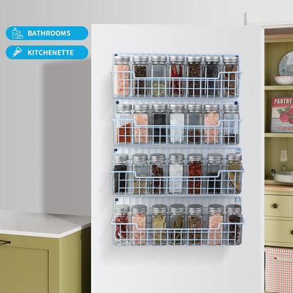 Spice Rack Wall Mount, Wall Spice Organizer for Kitchen Cabinet Door, Pack of 4 Hanging Spice Rack