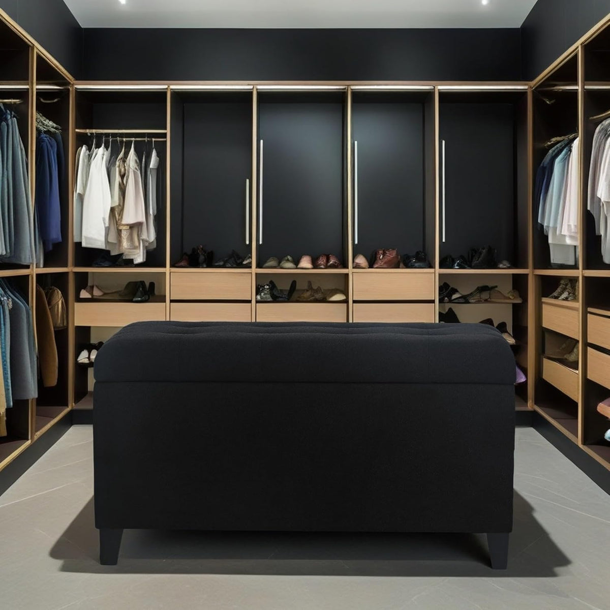 Asense Storage Ottoman Bench, Tufted Fabric Upholstered End of Bed Bench with Safety Hinge Wooden