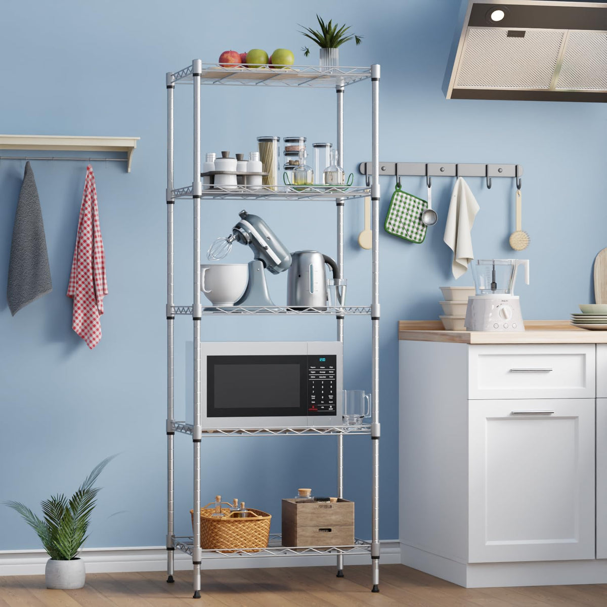 Metal Frame Storage Shelves 5-Tier Wire Shelving NSF Certified Storage Rack Shelf Heavy Duty